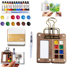 Tobios Watercolor Kit, Mini Paint Set, Travel Color Sets, Wooden Palette (8set)