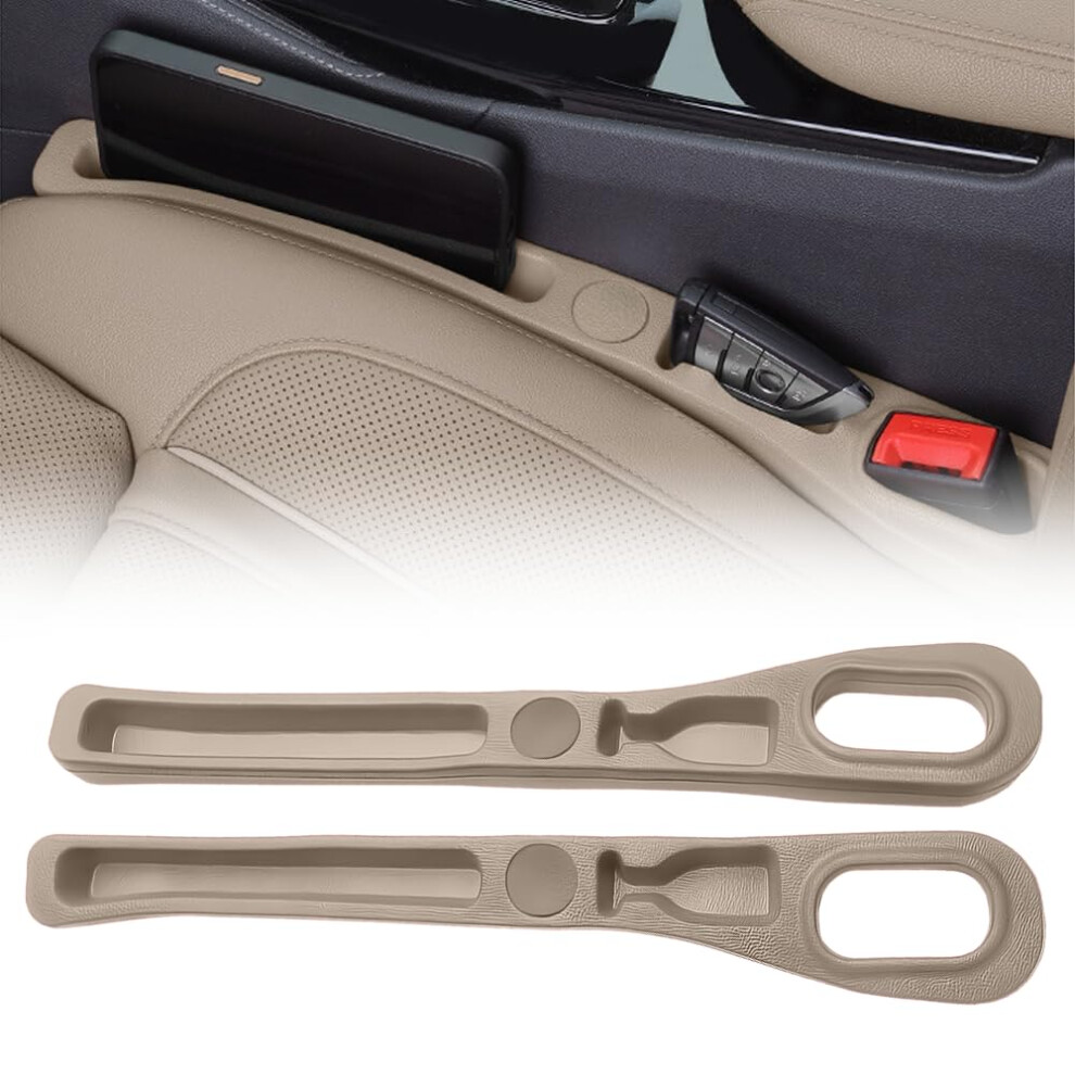 Car Seat Gap Filler Organizer With Pu Leather Storage, Universal Fit For Phones Cards Keys, Beige 9119770231345