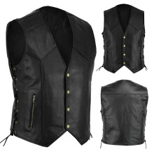 Men's Leather Motorcycle Vest Retro Style VNeck Single Breasted Biker Vest Black 4XL Rocker Club Vest With Side Laces Cowl Leather