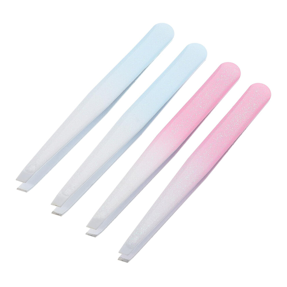 Precision Eyebrow Tweezers Stainless Steel 4Piece Set Glitter  For Women and Men Beauty Tool for Facial Hair Removal