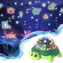Kids Turtle Projector Night Light, 10 Modes, 2 Films, 360Degree Star And Ocean Ceiling Light, Green, Energy Class A