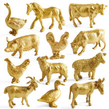 12 Stuks Plastic Gouden Gevogelte Diermodel Kip Eend Paard