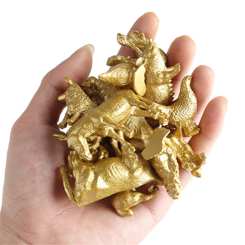 12 Stuks Plastic Gouden Gevogelte Diermodel Kip Eend Paard 1
