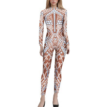Women's Robot Jumpsuit 3D Print Long Sleeve Sexy Slim Fit Overalls Skinny Turtleneck Catsuit Robot Cosplay Bodysuit Carnival Costume M khaki