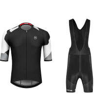 Men's Cycling Jersey Set With 3D Seat Padding Short Sleeve Bib Shorts Breathable Elastic Quick Drying Black Size S