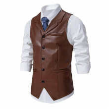 Leather Vest Men's Summer Sleeveless Motorcycle Vest, Patent Leather Jeans Vest, Casual Biker Regular Fit, M Coffee