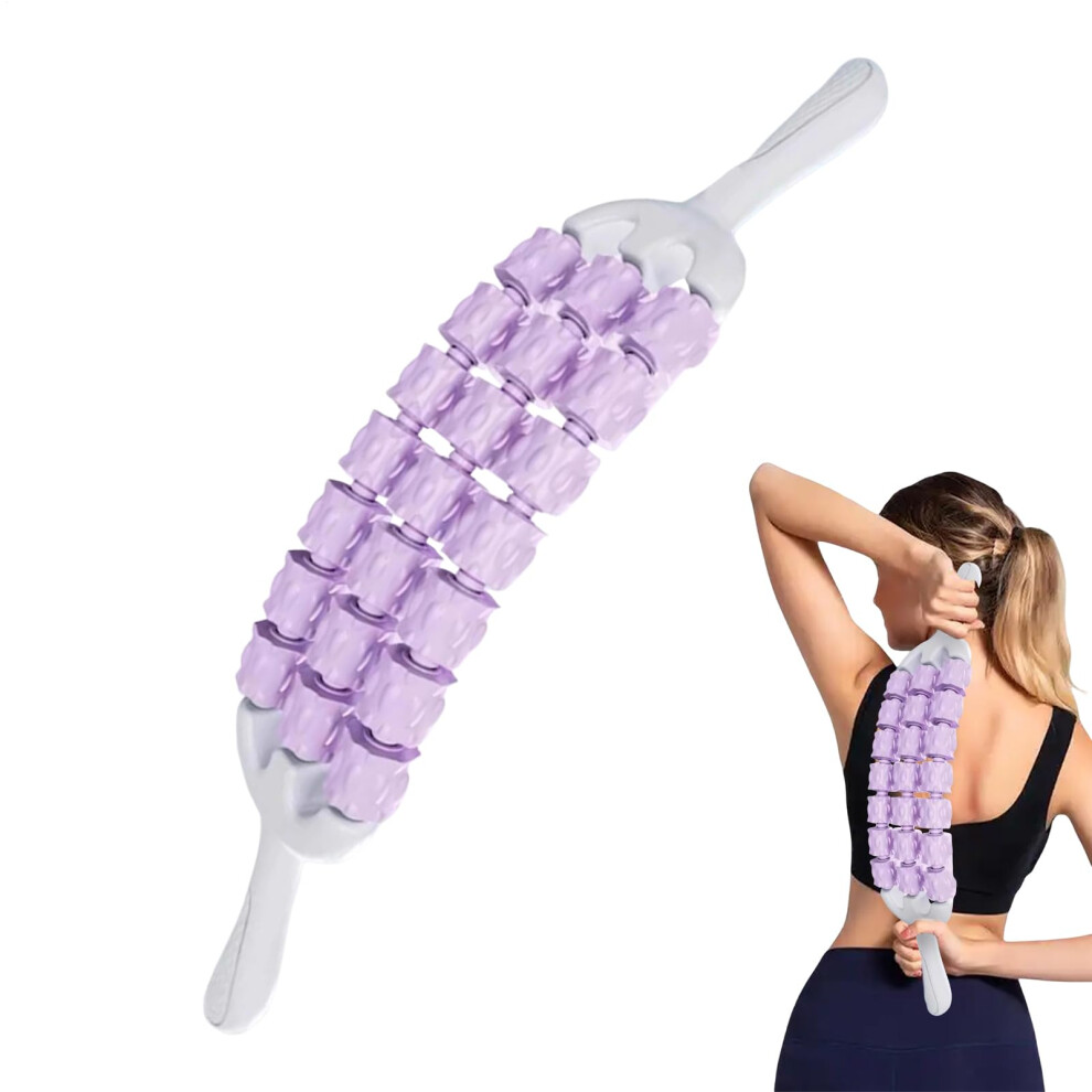Purple Muscle Roller Stick, Body Massage Bar Threerow Flexible Deep Tissue Tool For Legs, Runners, Arms, Back,