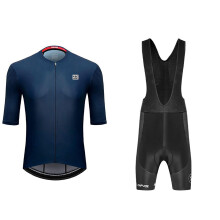 Men's Cycling Jersey Short Sleeve Set Breathable QuickDry Fabric Mountain Bike Shorts With Seat Padding Dark Blue XL