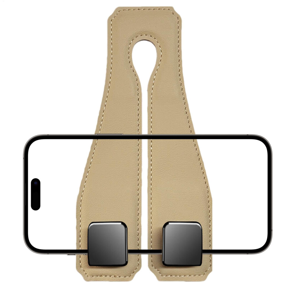 Car Headrest Hooks Leather Double Hook Design For Suv Truck Seat Back Bag And Purse Organizer Beige 9339159753712
