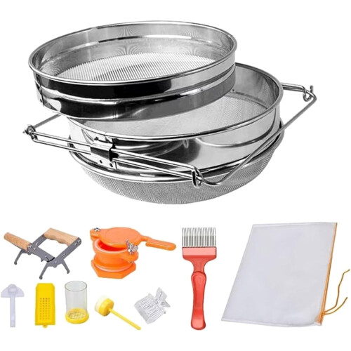 Strainer Stainless Steel Double Sieve Beekeeping Harvesting Kit With Frame Grip And Uncapping Fork 2