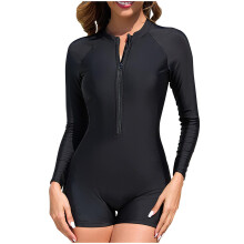 Swimsuits for Women Long Sleeve Rash Guard Swimsuit Tummy Control Swimwear VNeck Wetsuit Vest Black Size S