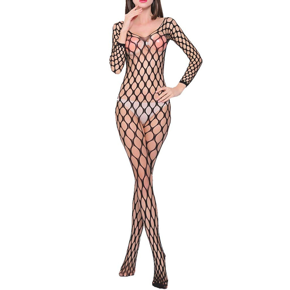 Black Cinnamou Sexy Fishnet Lingerie Bodystocking Open Crotch Bodysuit