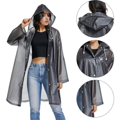 Capa de chuva leve e compacta, resistente e reutilizável, em plástico EVA, com capuz e mangas elásticas. Poncho impermeável e resistente a rasgos 1