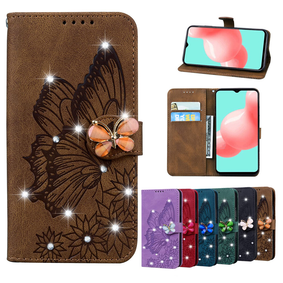 Case For Pixel 7 Bling Butterfly Kickstand Shockproof Credit Card Slot Wallet Case Flip Cover Brown 9339159753774