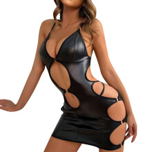 Women's Latex Catsuit Leather Corset Dress Faux Leather Underwear XXL Black