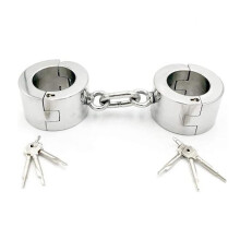 Stainless Steel 6 cm  Erotic Bondage Handcuffs, Heavy Metal Round Cuffs with Key, Fetish Toy for Couples