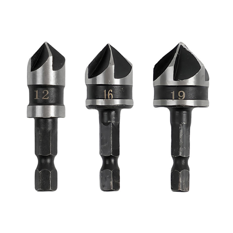 1/4 Inch Hex Shank Chamfering Countersink Drill Bit Set 3 Pcs, Quickchange Shanks, 12/16/19Mm 9001264396817