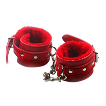 Glove Handcuffs for Sexy Couples Adjustable Plush  Leather Slave Wrist  Ankle Handcuffs Handcuffs Toy (Red)