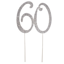 60 Cake Topper För 60-Års Födelsedag Jubileum Kristall Strass Silver