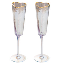 2 stuks champagne fluit beker elegante hartvorm goud omrande