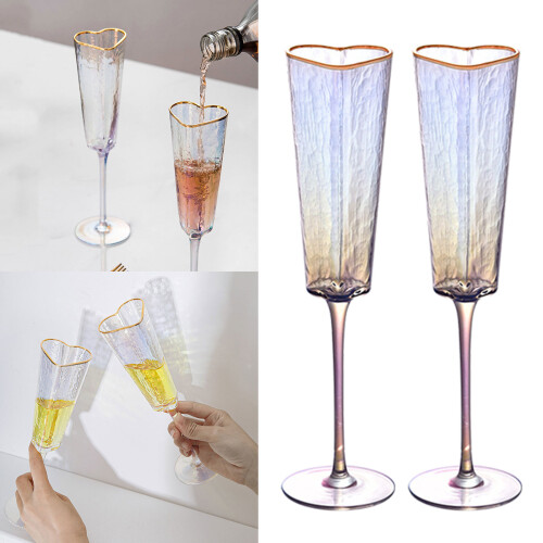 2 stuks champagne fluit beker elegante hartvorm goud omrande 1