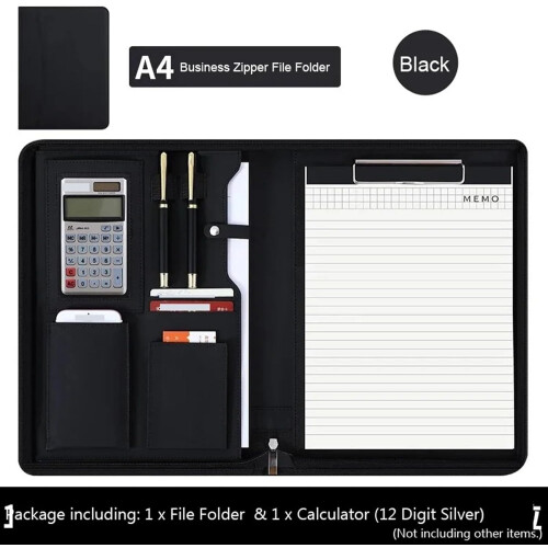 Leather Contract File Folder for Document Executive Briefcase (BlackA) 2