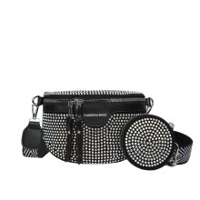 Riñonera versátil con diamantes de imitación, riñonera de cristal con correa ajustable para mujer, estilo brillante, material superior en Music