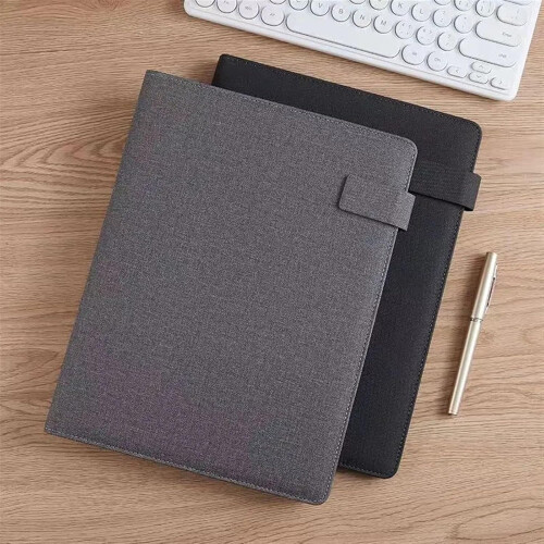 Leather A4 Conference Folder with Zipper Organizer Card Holder (Black) Ref: 4816 1