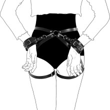 SM Leather Handcuffs Bondage BDSM Toy Beginner Role Play Adjustable (Black)