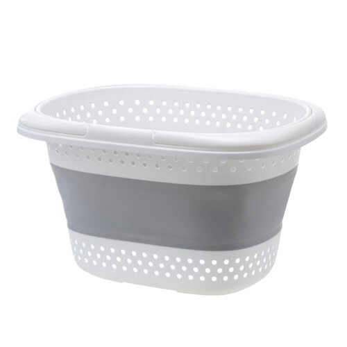 Collapsible Plastic Laundry Basket Grey Large Folding PopUp Laundry Bin Dirty Clothes Bathroom Container