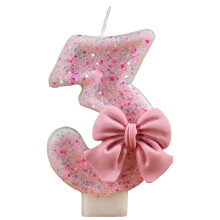 Birthday Number Candle Birthday Numeral Cake Candles, Pink Bowknot Cake Topper, Reunions Theme Decoration