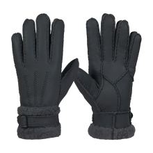 Guantes cálidos de piel de oveja para hombre, diseño aislante con cierre de muñeca ajustable, exterior de cuero genuino para aventuras al aire