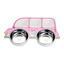 Stainless Steel Kids Tableware Set Spoon Fork Cartoon Car Shape Compartment Baby Bowl Cutlery Pink Removable TruckBowl