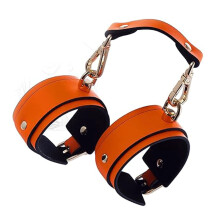 SmLeatherBondageHandcuffs, Adjustable Wrist Restraints, Handcuffs, Bondage Sex Toy, Role Play (Color: Red)