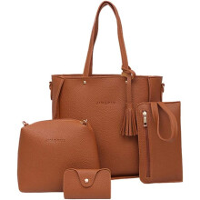Conjunto de bolsas femininas, incluindo bolsa tote, bolsa tiracolo e carteira, com fechamento em zíper na parte superior. Bolsa resistente e macia,