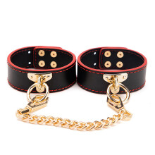 Leather Handcuffs Training Cosplay Role Play SM Products for Adults (Black Red)