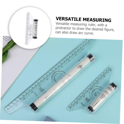 quality drawing ruler with protractor for technical drawings on drafting paper, versatile for horizontal use. 2