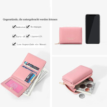 Kompakt damplånbok, liten svart läder med RFID-blockering och dragkedja (många fack, smal profil)