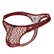 Men's Christmas Lace TBack Transparent Underwear String Thong Panties Latex Lingerie for Men Wine (Style 011)