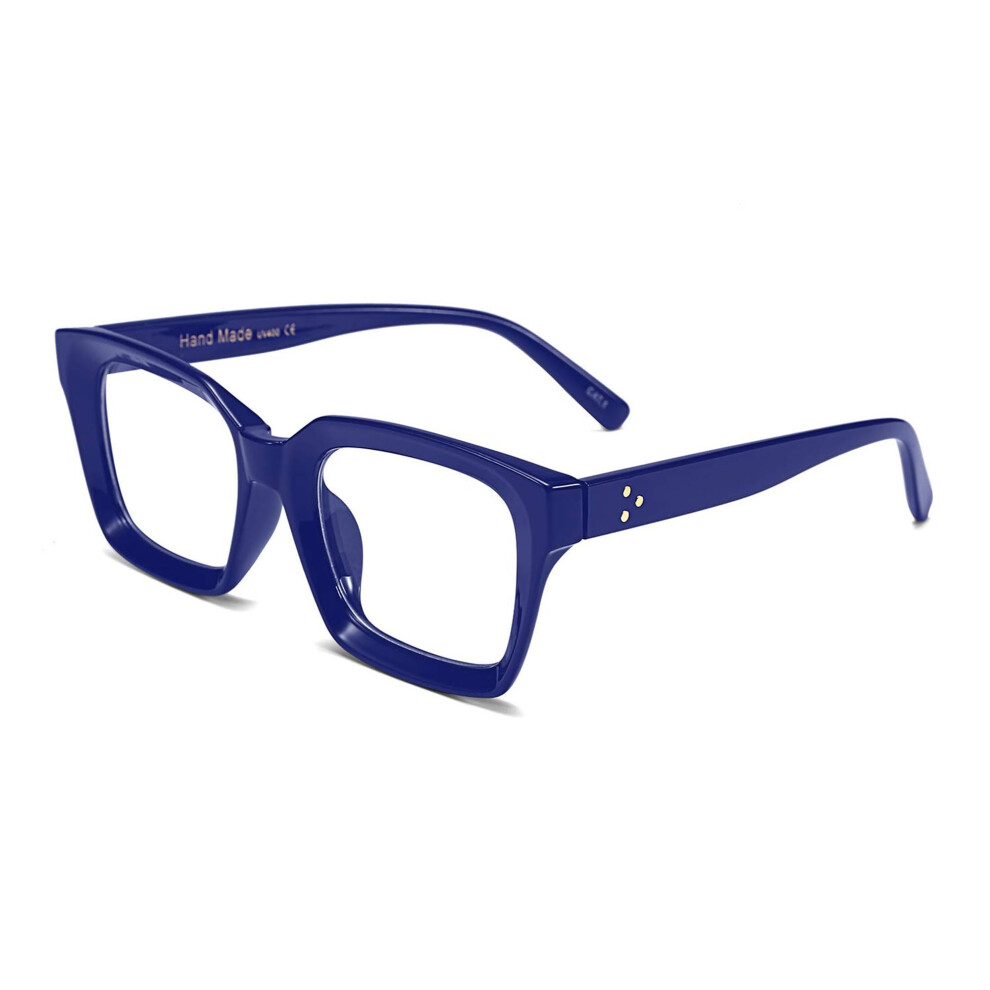 Classic Glasses Rectangular Clear Lenses Thick Glasses Frame for Men and Women B2461 Blue Frame With Clear Lenses