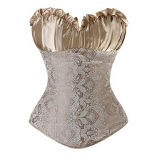 Slim Waist Corset Women's Casual Pure Color Gather Vest Retro Shaping Jacket Belly Tight Straps Latex Corset Khaki L