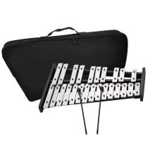 25 Note Glockenspiel Xylophone Wooden Base Aluminium Bars with 2 Beaters Percussion Gift with Bag Silver