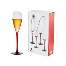 Champagneglassett Elegant og delikat glass Moderne rød stilk og svart bunn Musserende vinfløyter Luksuriøs gaveeske Drikkeglass 100 % blyfri