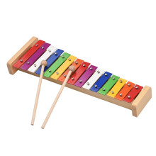 15 Note Glockenspiel Xylophone Wooden Base Colourful Aluminium Rods with 2 Beaters 15 Metal Rods