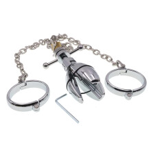 Knechtschaft handcuffs with chained metal butt plugs, luxurious stainless steel asslock butt plugs with locks (L).