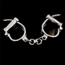 Stainless Steel Horseshoe Handcuffs Lockable BDSM Wrist Cuffs, Silver