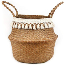 Ghiveci suculent, coșuri de picnic din răchită, coș de burtă din iarbă de mare naturală cu mânere pentru recipiente cu plante Boho și decor