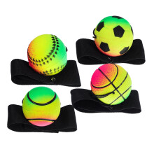 Pack of 4 Bouncing Ball Balls with Wrist Strap Baseball Ball 2.48 Balls with Wrist Strap Sports Ball on Wrist Rubber