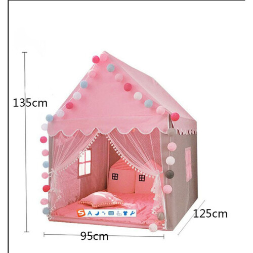 Πλενόμενη σκηνή Teepee με πομ πομ, Παιδική σκηνή Playhouse με διαφανή πόρτα από γάζα, 2