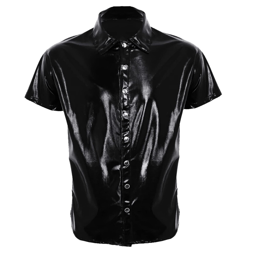 Men's Erotic Leather Look Patent Leather Shirt Latex Lingerie Underwear Ref: 5435